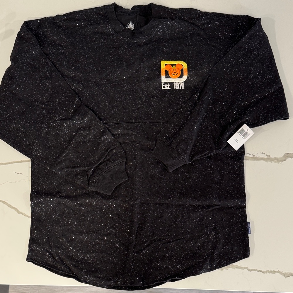 Disney Black Sparkle Glitter Adult Unisex Halloween Spirit Jersey XS NWT
